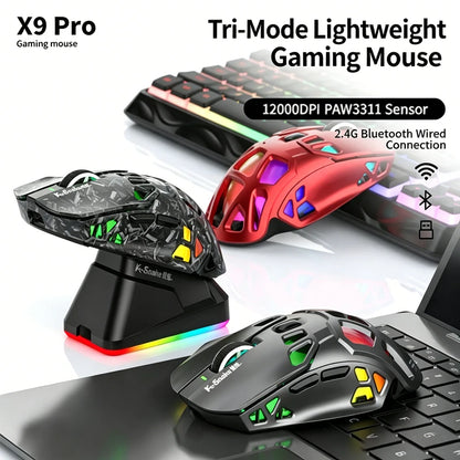 Lenovo Tri-Mode Lightweight Gaming Mouse with RGB Charging Dock 12000DPI 2.4G/Bluetooth/Wired Ergonomic Mouse for PC Laptop