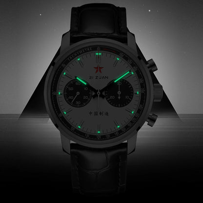 Red Star Panda Mens 1963 Chronograph Mechanical Wristwatch Seagull st1901 Movement Gooseneck 40mm Luminous Sapphire Pilot Watch