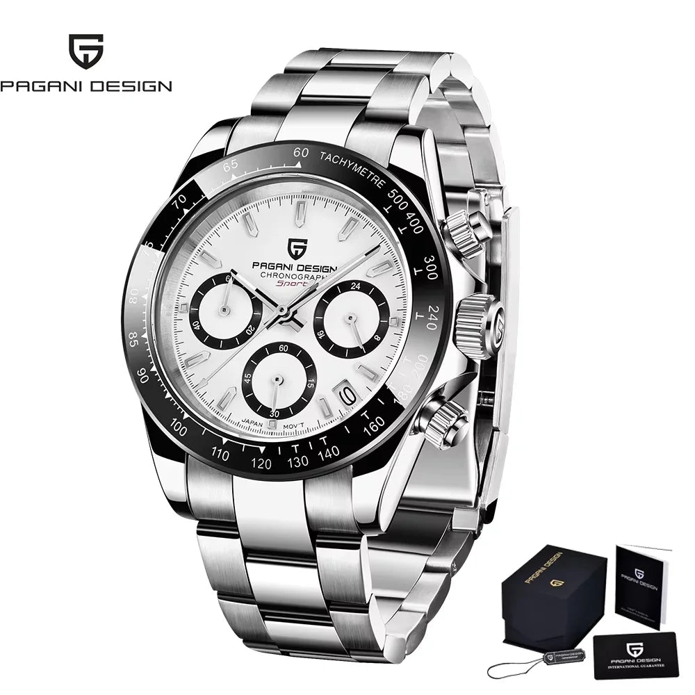 Originale neue PAGANI DESIGN PD-1664 Luxus-Herrenuhr mit japanischem VK63-Quarzwerk, Saphirglas, wasserdichtem Chronographen, Gold