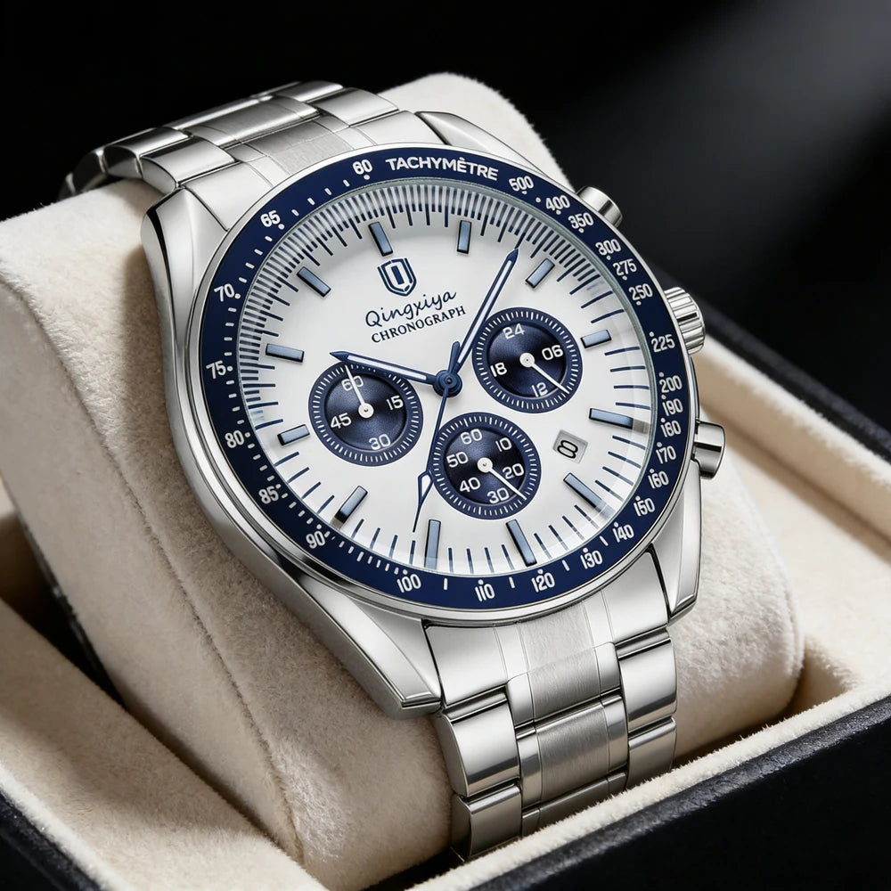 Orologio al quarzo da uomo, di marca di lusso, impermeabile e luminescente, in acciaio inossidabile, dotato di cronografo 24 ore e datario – Elegante orologio da uomo