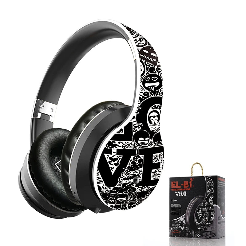 Wireless Bluetooth 5.0 Headphones Over Ear Headset Graffiti Design Foldable Headphone with Mic Hi-Fi Stereo For phone pc laptop