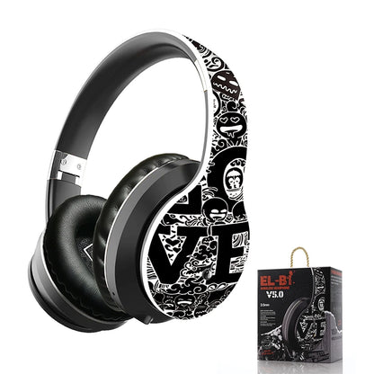 Wireless Bluetooth 5.0 Headphones Over Ear Headset Graffiti Design Foldable Headphone with Mic Hi-Fi Stereo For phone pc laptop