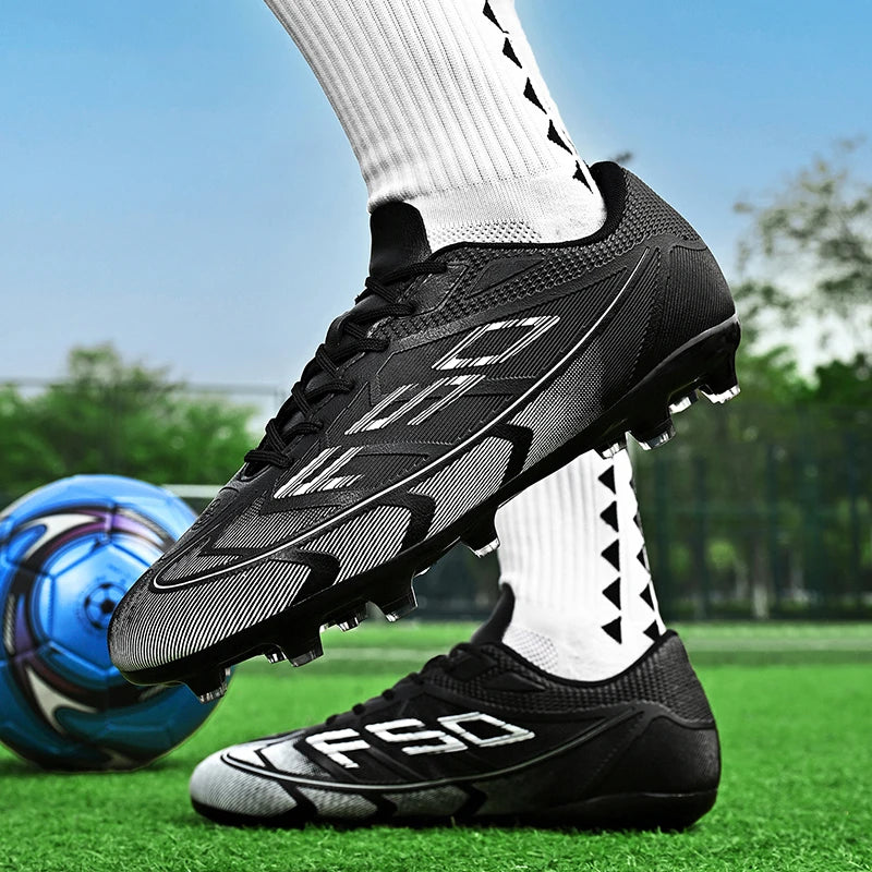Chaussures de football populaires à tige basse FG/TF, unisexe, pour terrain, entraînement rapide, crampons antidérapants à crampons longs
