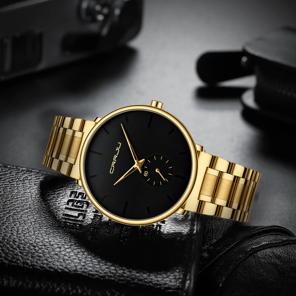 Orologio da uomo CRRJU – Orologio da polso in acciaio inossidabile, stile casual e lussuoso, impermeabile, orologio sportivo al quarzo da uomo