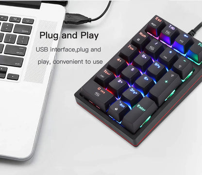 Motospeed K24 Macro Mechanical Numeric Keypad Wired 21 Keys RGB Backlight Numpad Gaming Keyboard Red Blue Switch For PC Notebook