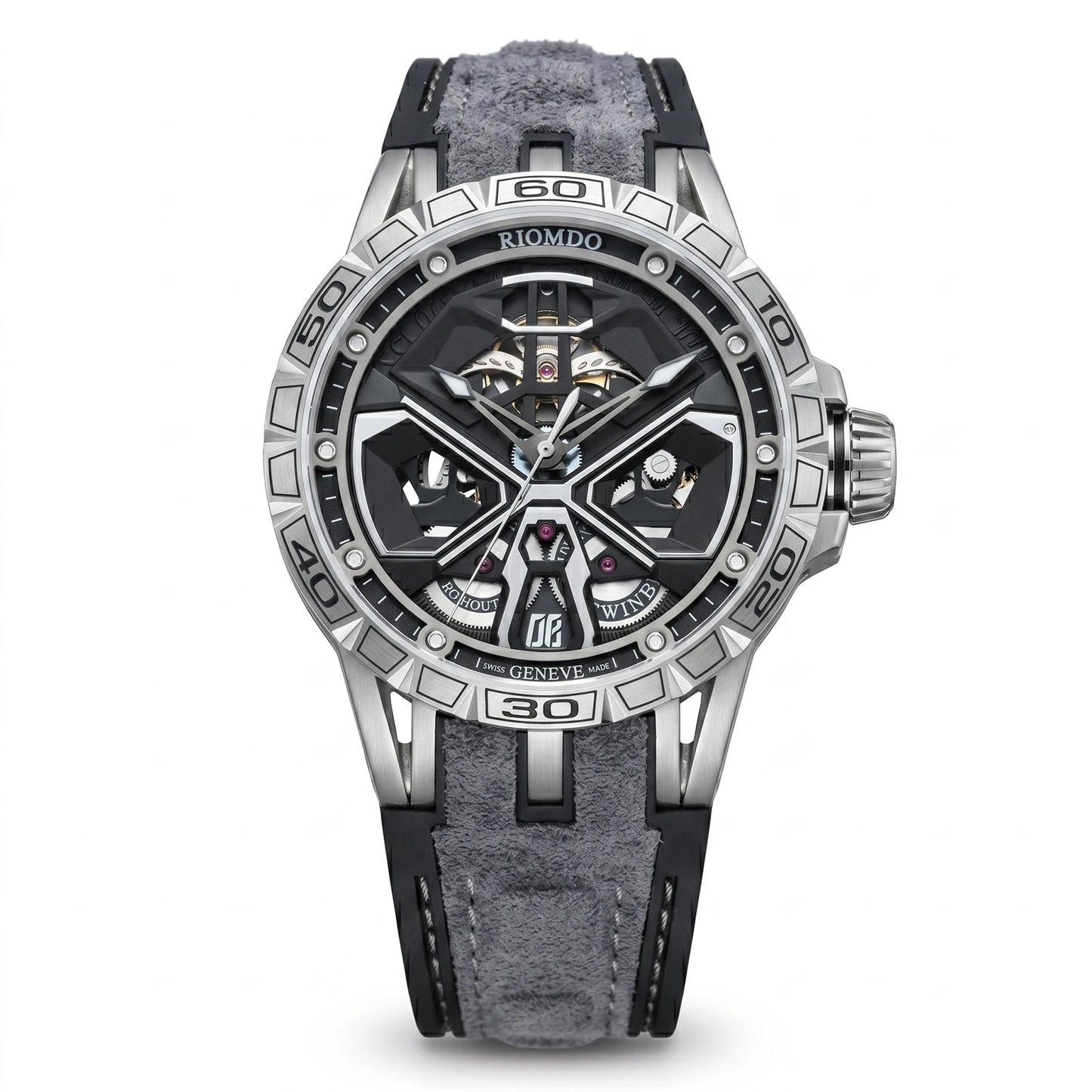 OBLVLO Men's Luxury Machinery Skeleton Mechanical Automatic Watches Analog Big Dial Blue Rubber Band Military Watch RD-909