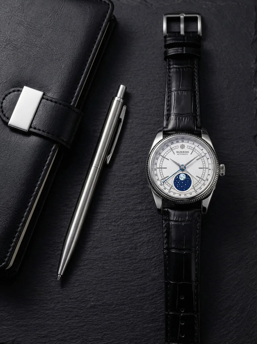 Sugess 40mm Watch of Men Moonphase Automatic ST2108 Movement Sapphire Crystal Mechanical Wristwatches Waterproof Date 2024 New