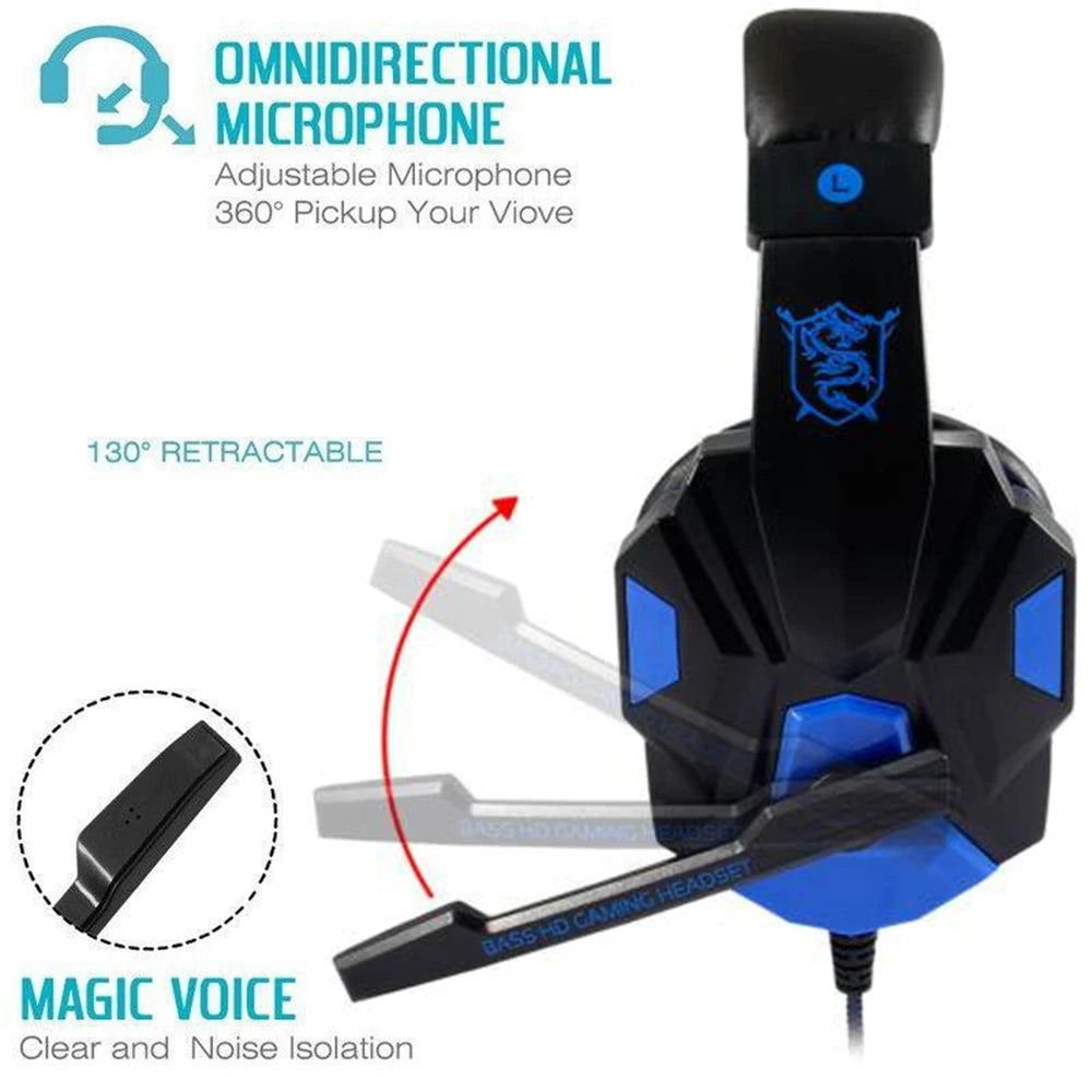 3.5mm Wired Headset Gaming Headset 120° Adjustable Gamer Headset With Noise Cancelling Microphone For PS4 5/Smart Phone/Computer
