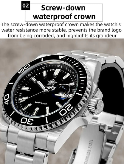 ADDIESDIVE New AD2510 Luxury Men's Diving Watch 41mm BGW9 Luminous Enamel Dial Screw-down Crown Durable Stainless Steel Strap