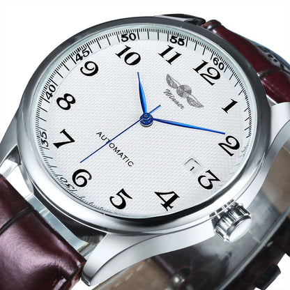 Orologio da uomo WINNER – Stile classico, retrò ed elegante – Orologio meccanico a carica automatica con calendario – Marchio di lusso, cassa in acciaio e cinturino in pelle