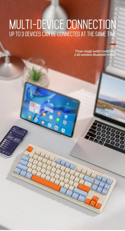 M87 Wireless Bluetooth Dual Mode Keyboard, Mechanical Feeling Gaming Gaming Office Mute PBT Ball Cap Rainbow Light