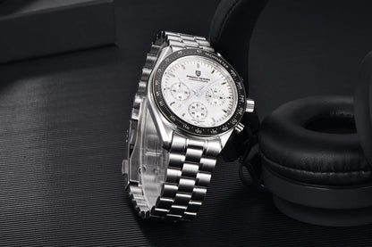 Orologio da uomo PAGANI DESIGN «New Moon» – Orologio al quarzo di lusso, cronografo, vetro zaffiro con trattamento antiriflesso, lunetta in ceramica, lancette luminescenti