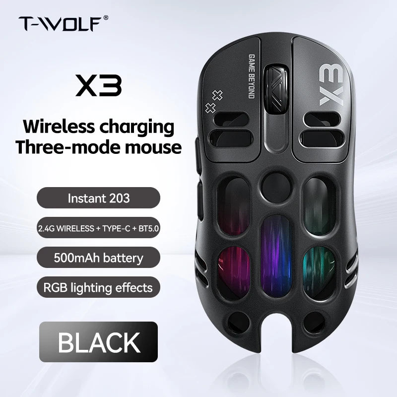 2026 Hollow-out Design Lightweight Computer Game Accessories 3-Mode Bluetooth Wireless Mouse Laptop Rechargeable RGB Backlight