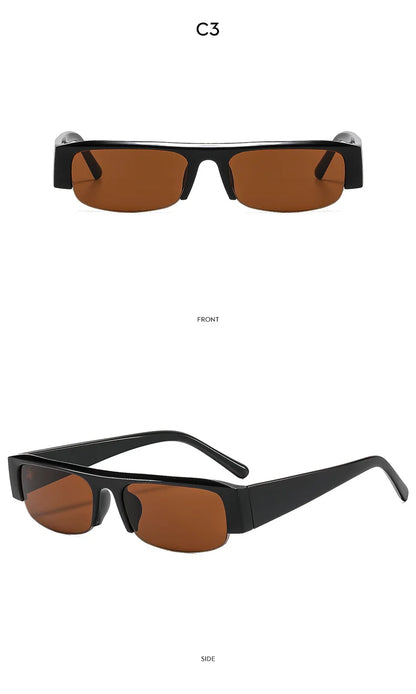 Vintage-Sonnenbrille mit kleinem, rechteckigem Halbrahmen in Schwarz, Leopardenmuster und Farbverlauf – trendige Damen-Sonnenbrille zum Autofahren