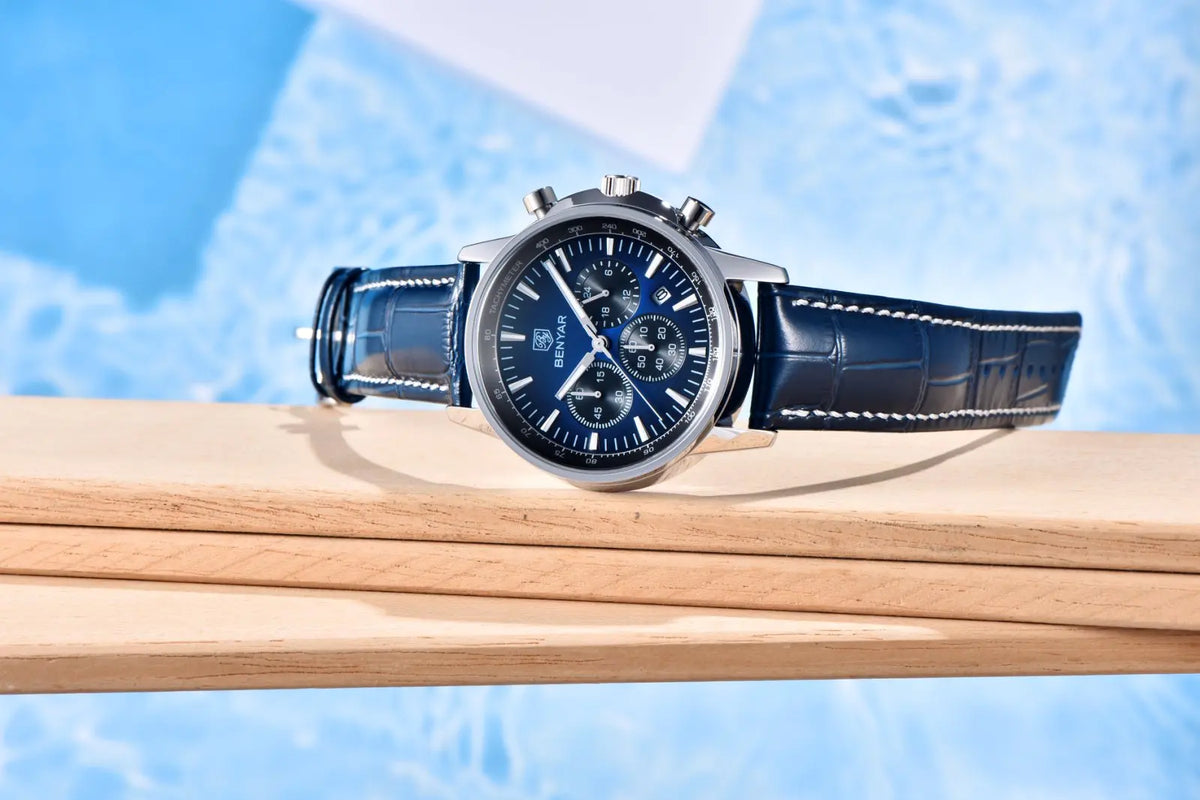 Orologio di lusso da uomo Benyar – Cronografo con datario, cinturino in pelle, impermeabile, luminescente, stile sportivo e militare, orologio al quarzo