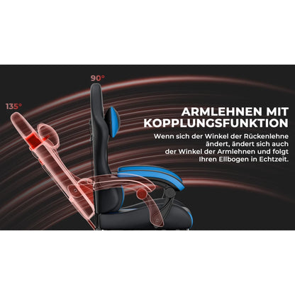 Gaming Chair Ergonomic Gaming Chair with Waist Cushion and Headrest, Office Chair Height Adjustable, Chair for Adult Girls Boy