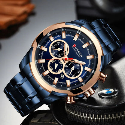 Orologio cronografo da uomo CURREN, quadrante grande da 48 mm, bracciale in acciaio inossidabile, tre contatori, orologio da polso sportivo al quarzo, stile lussuoso