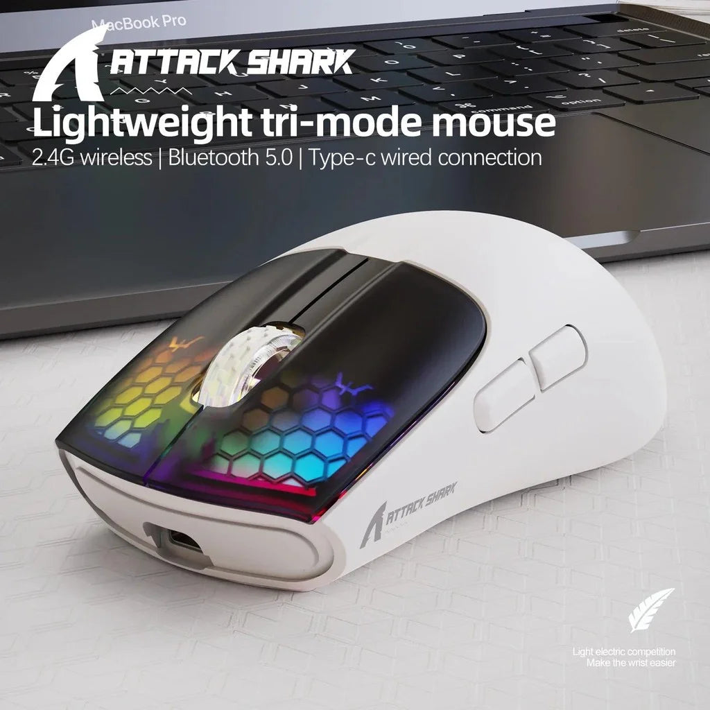 ATTACK SHARK X5 Wireless Mouse Lightweight Tri-Mode Connection 2.4GHz/Wired/Bluetooth RGB Macro Gaming Mouse
