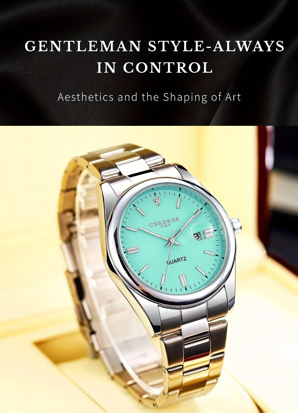 CHRONOS Montres de luxe pour homme, étanches, avec date luminescente, montres-bracelets à quartz pour homme, en acier inoxydable, Reloj