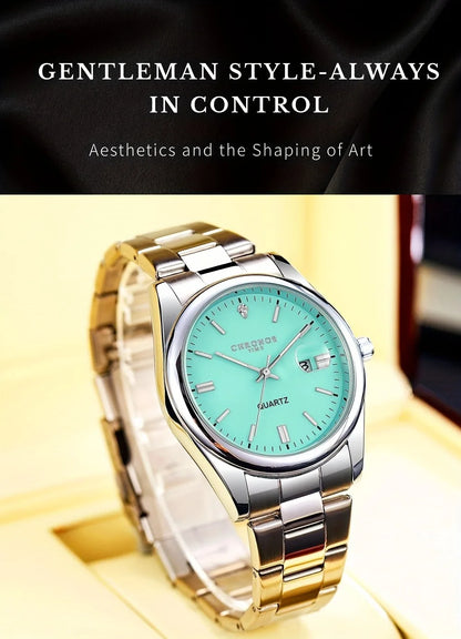 CHRONOS Montres de luxe pour homme, étanches, avec date luminescente, montres-bracelets à quartz pour homme, en acier inoxydable, Reloj