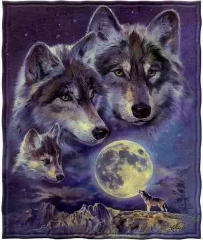 Howling Wolf Moonlight Mountain Throw Blanket Wildlife Art Design for Bedroom Decor Gift for Him NatureStyle