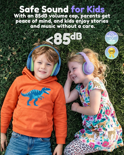 Acer Kids Bluetooth 6.0 Headphones Over Ear Headsets with Mic 75H Playtime 85dBA Safe Volume USB C Fast Charging for IPad Tablet