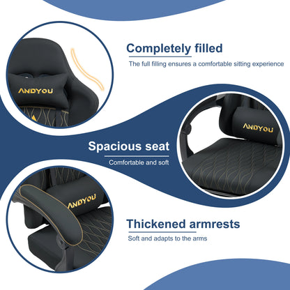 Andyou Ergonomic Gaming Chair - Swivel Reclining Gaming Chair , PU Leather Upholstery, Weight Capacity 150kg