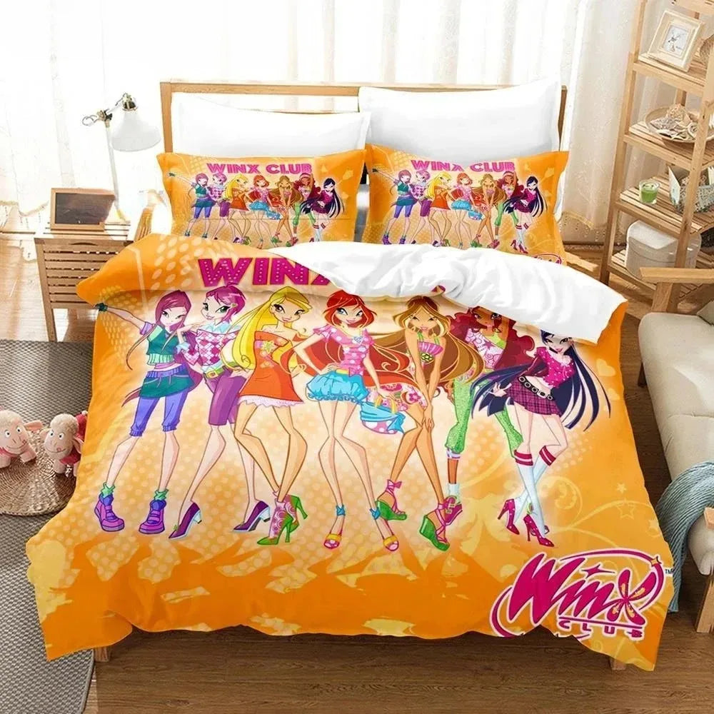 Anime W-Winx Clubs Duvet Cover Pillowcase Bedding Set Adult Boy Girl Bedroom Decoration Children Gift Single Double Large Size