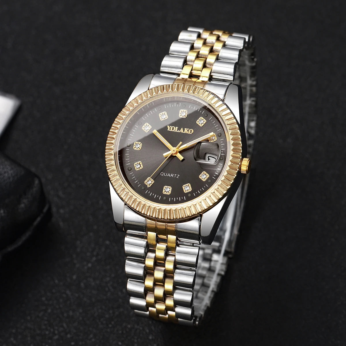 Montre-bracelet de luxe pour homme à quartz avec calendrier, tendance, strass, en acier, montre d'affaires pour homme, Reloj Hombre, cadeau (sans boîte)