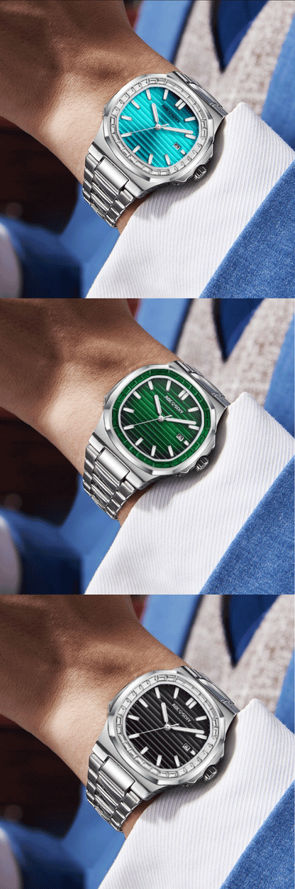 AOCASDIY Montre de luxe professionnelle étanche pour homme, date luminescente, acier inoxydable, carrée, à quartz, reloj hombre