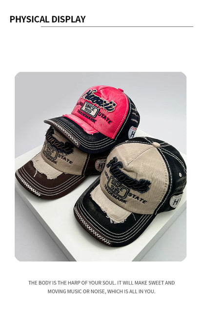 Bonés de basebol vintage coreanos lavados para homem e mulher, em algodão, com fecho snapback, bordado, design novo e versátil, letras bordadas, estilo casual desgastado