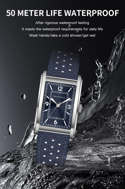 Specht & Söhne New fashion 28MM Square Watch For Men VH31 Movt Sports Watches Blue Stainless Steel Sapphire Crystal Waterproof