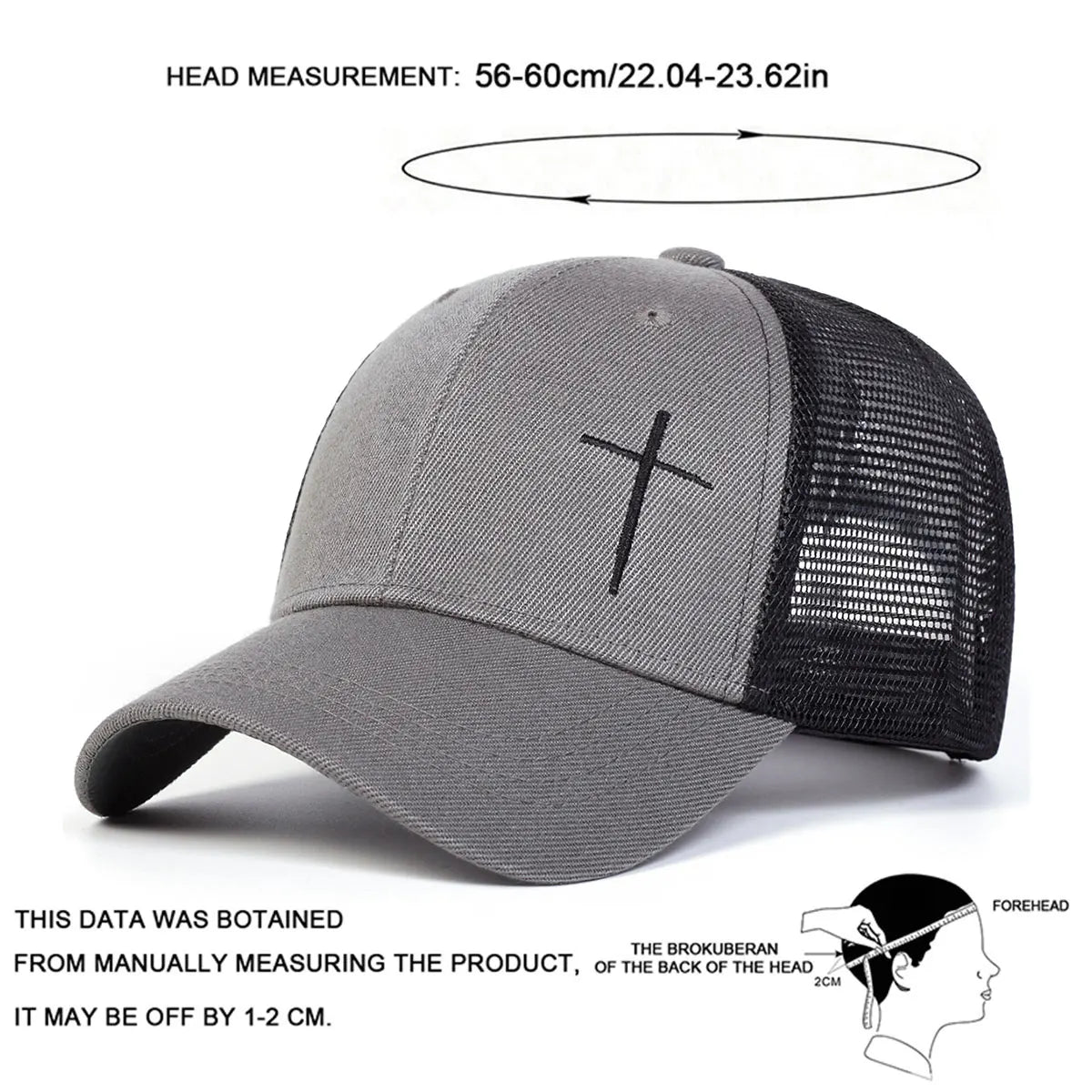 Unisex Cross Embroidery Baseball Net Caps Adjustable Casual Hats Spring and Summer Outdoor Sunscreen Hat