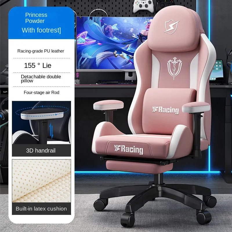 Gaming Chair with Latex Seat Cushion, Four-stage Pneumatic Cylinder, Removable Dual Headrest Adjustable Backrest, Office Chair