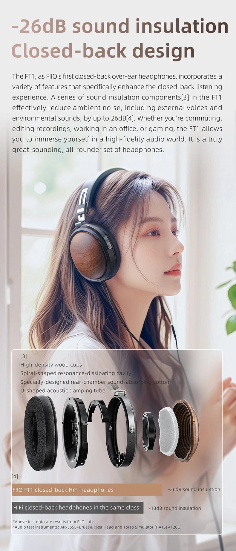FiiO FT1 Headphones Professional Monitor North American Walnut HIFI Music Wired Headset Shanling