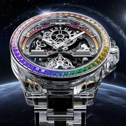 BONEST GATTI luxury Full Skeleton Automatic Mechanical Watch Sapphire Back 48 Rainbow Diamonds Luminous Luxury Wristwatch Men
