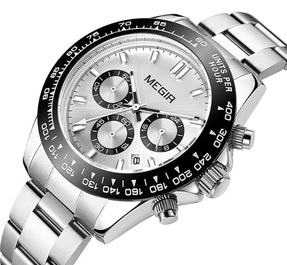 Orologio da uomo MEGIR, marchio di lusso, orologio sportivo al quarzo, bracciale in acciaio inossidabile, impermeabile, cronografo, orologio da polso