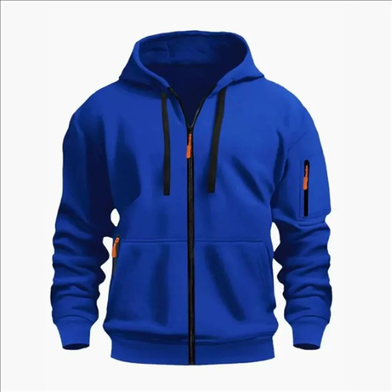 Men's Sweatshirts with Zipper Pockets Thin Solid Color Half Tracksuit Casual Outdoor Hooded Tracksuit Long Sleeve Jacket Coats