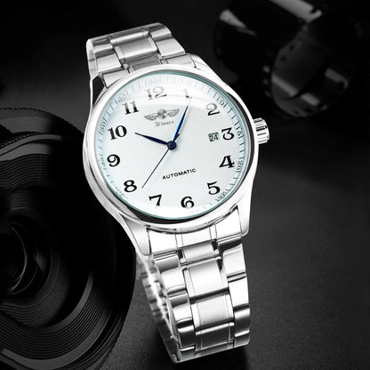 Orologio da uomo WINNER – Stile classico, retrò ed elegante – Orologio meccanico a carica automatica con calendario – Marchio di lusso, cassa in acciaio e cinturino in pelle