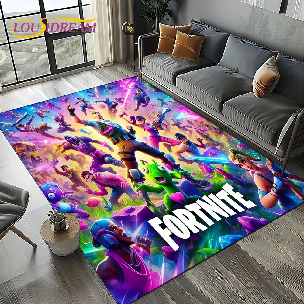 2025 Games 3D F-Fortnite tegneserietæppe til stue, soveværelse, hjem og sofadekoration, skridsikkert gulvtæppe til børns legeområde