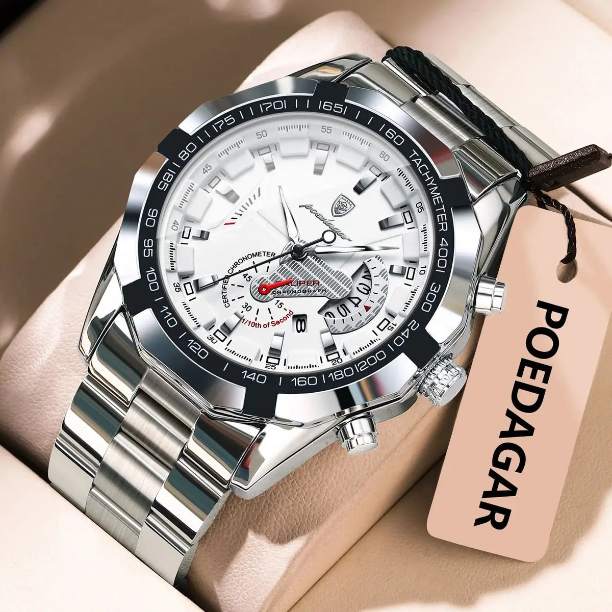 Orologio da uomo di lusso POEDAGAR, impermeabile, luminescente, con datario, sportivo, cinturino in acciaio inossidabile, movimento al quarzo.