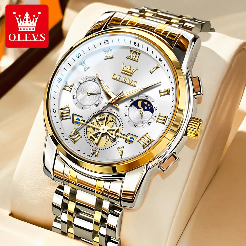 Orologio da uomo OLEVS 2859 – Modello classico e lussuoso con numeri romani, multifunzione, impermeabile, quadrante luminescente, movimento al quarzo di alta qualità.