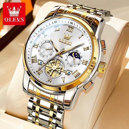 Orologio da uomo OLEVS 2859 – Modello classico e lussuoso con numeri romani, multifunzione, impermeabile, quadrante luminescente, movimento al quarzo di alta qualità.