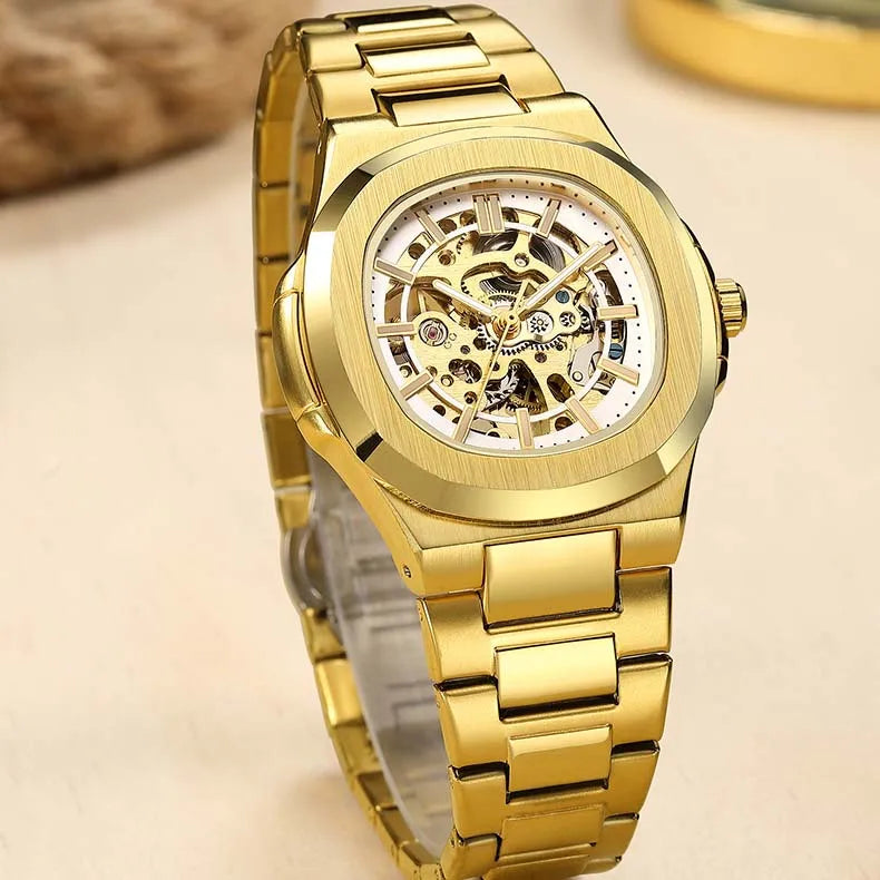 Montres-bracelets mécaniques pour homme à cadran ajouré, design squelette, montre de luxe entièrement automatique pour homme, relogio
