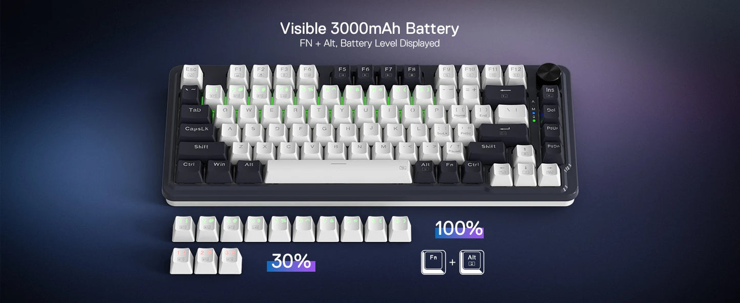 Redragon K673 PRO 75% Wireless Gasket RGB Gaming Keyboard, 3-Modes 81 Keys Compact Mechanical Keyboard Hot-Swap Red Switch