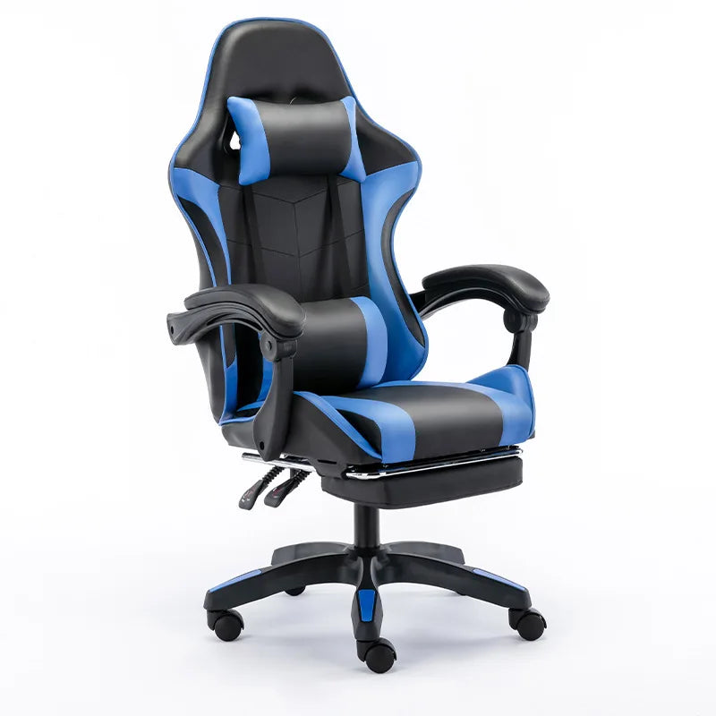 Gaming chair with lumbar soft pillow support and adjustable height footrest, an ergonomic computer gaming chair.