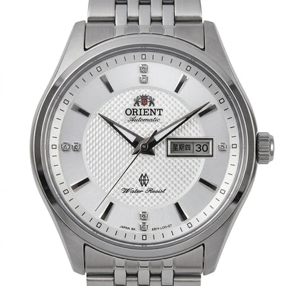 Orologio meccanico automatico da uomo Orient, con doppio calendario (data e giorno della settimana), indici in cristallo e bracciale in acciaio inossidabile – Orologio da polso dallo stile professionale