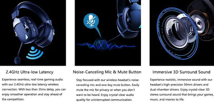 Acinaci 2.4GHz Wireless Gaming Headset for PS5, PS4 Gamers, PC, Nintendo Switch, Bluetooth Gaming Headphones and microphone