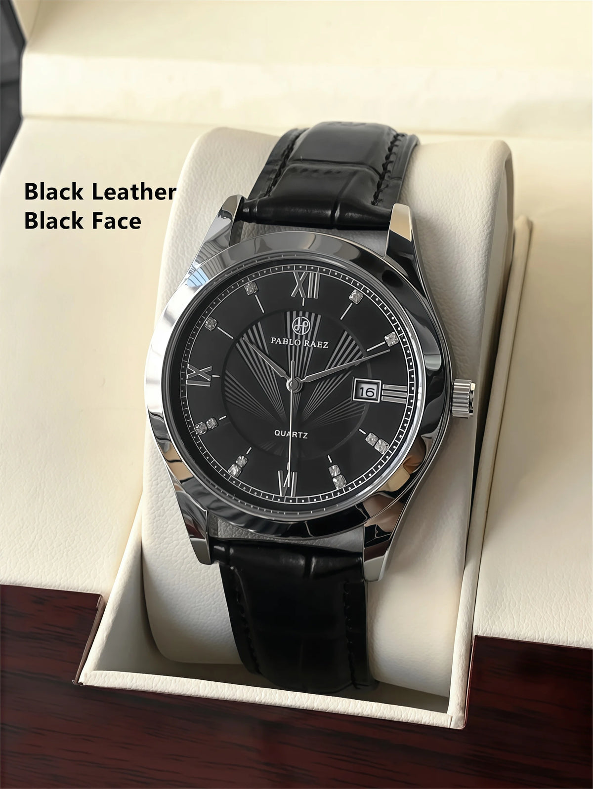 PABLO RAEZ Photos réelles Montre-bracelet de luxe pour homme Étanche Diamants Date Cuir Quartz Mode
