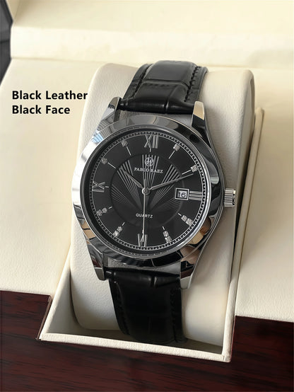 PABLO RAEZ Photos réelles Montre-bracelet de luxe pour homme Étanche Diamants Date Cuir Quartz Mode